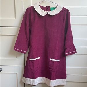 Little Green Radicals Burgundy and Cream Corduroy Dress